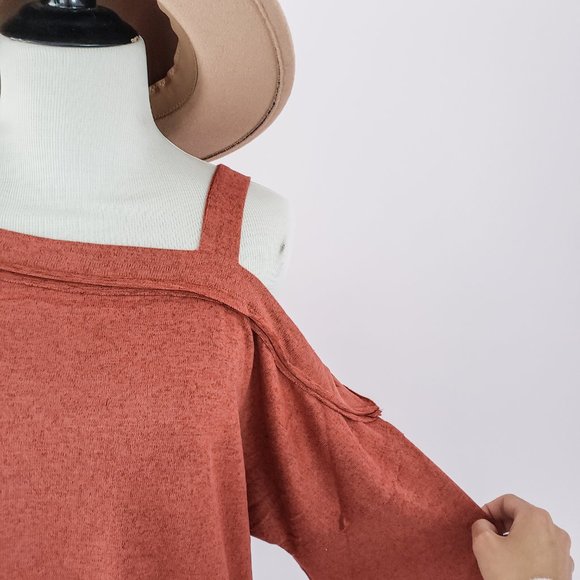 Rust Orange Shoulder Cut Out Long Sleeve Top - Picture 10 of 12